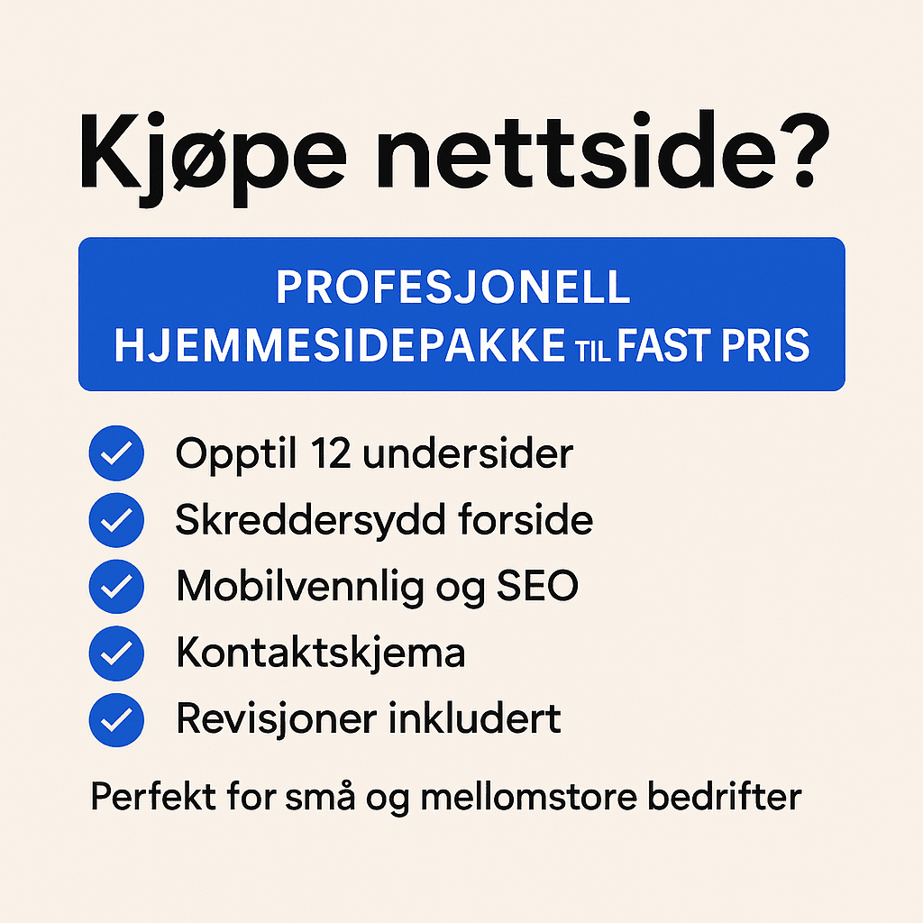 rimelig hjemmesidepakke for bedrift – kjøpe nettside med profesjonell design og SEO inkludert.